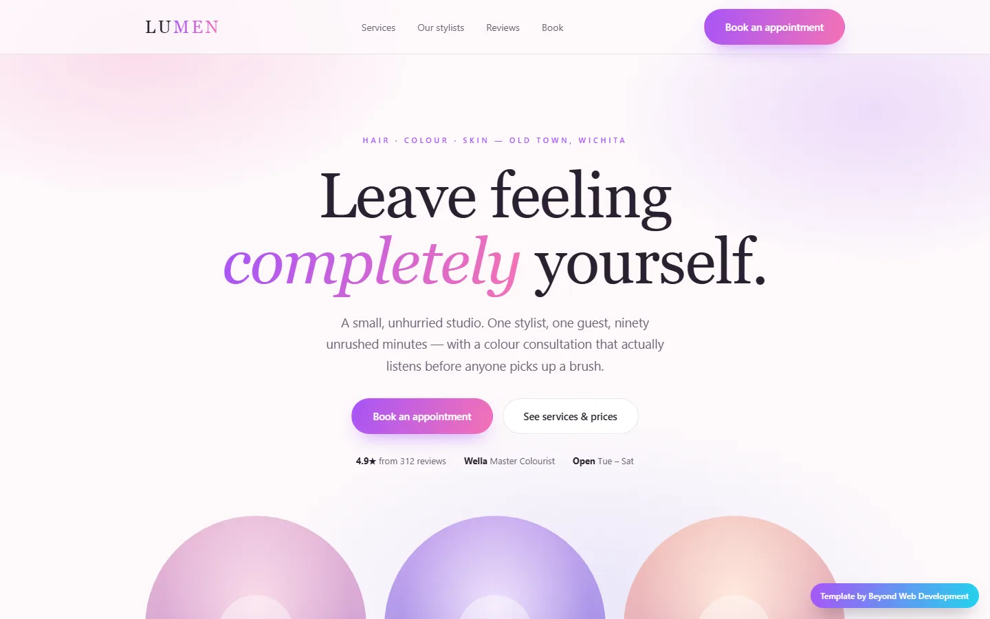 Lumen, a hair and beauty salon template