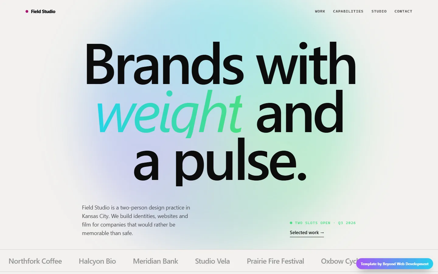 Studio, a creative portfolio template