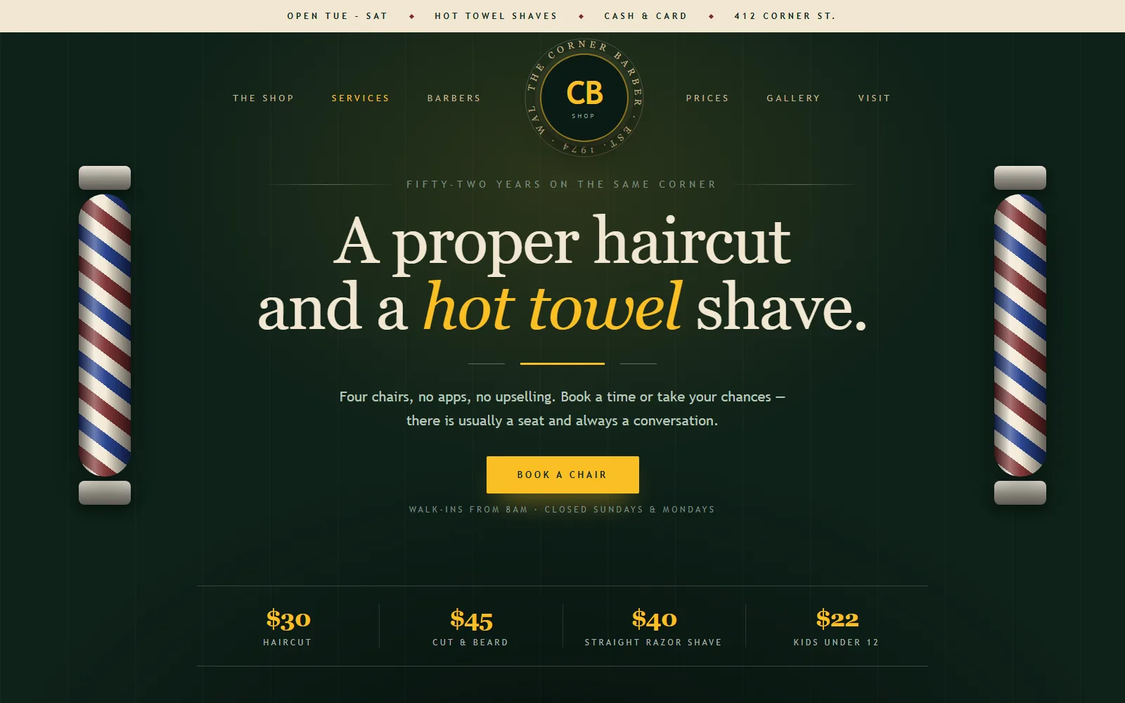 The Corner Barber, Website concept