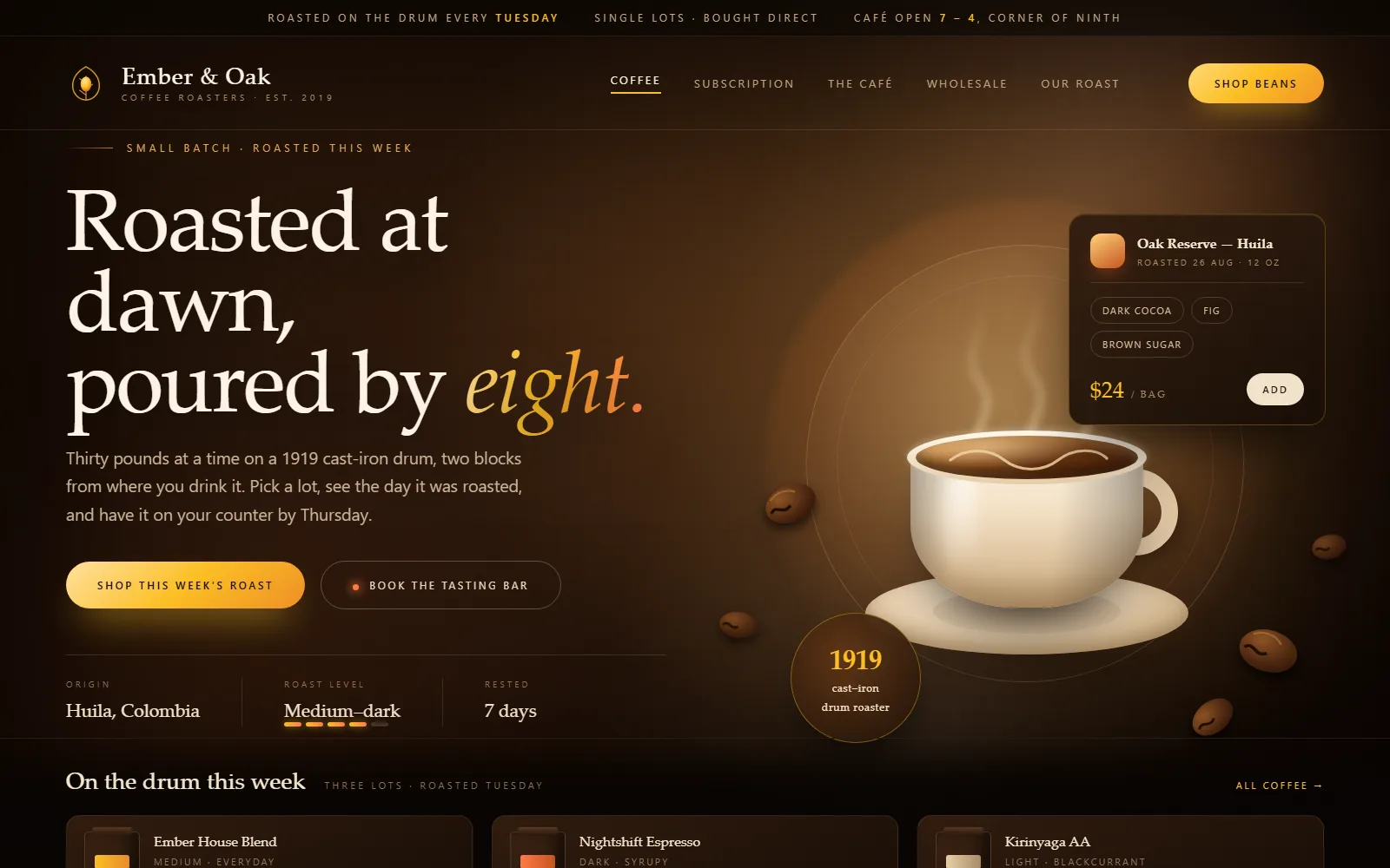 Ember & Oak Coffee Roasters, Website concept